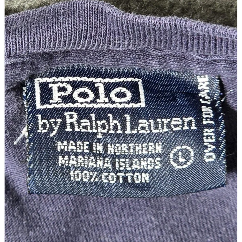 Polo Ralph Lauren Navy Blue Short Sleeve T‎ Shirt Logo Y2K 90s Distressed Large